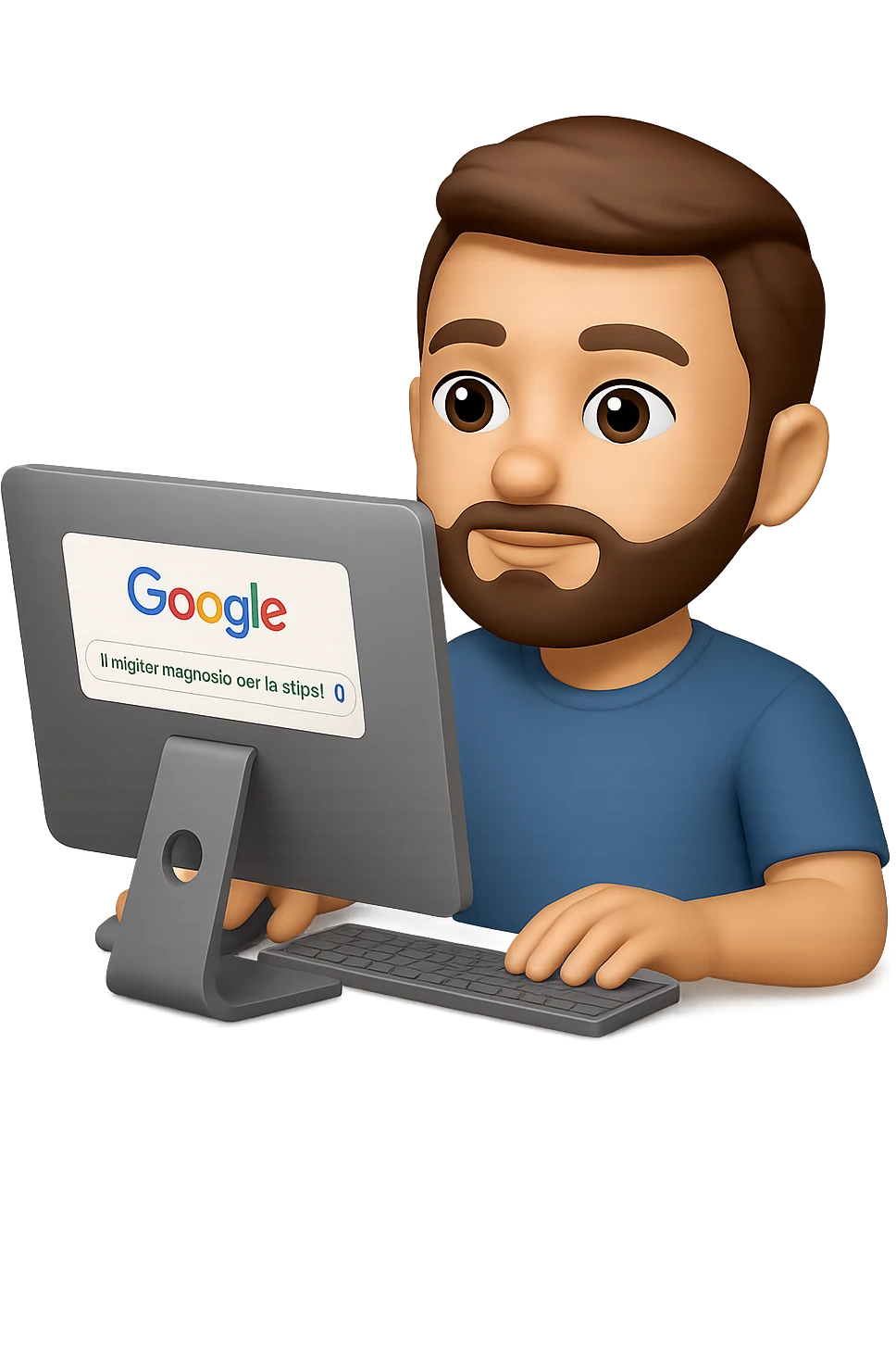 emoji stile iphone di un uomo davanti al pc che cerca di google: "Il miglior magnesio per la stipsi", iperrealistico 4k emoji