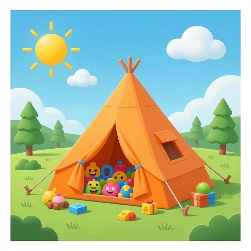 kid tent in orange color filled with toys emoji