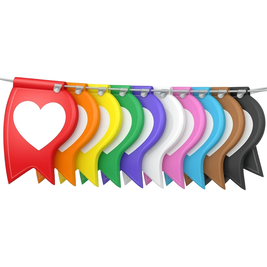 Progress flag heart red, orange, yellow, green, blue, violet, white, pink, light blue, brown, black emoji