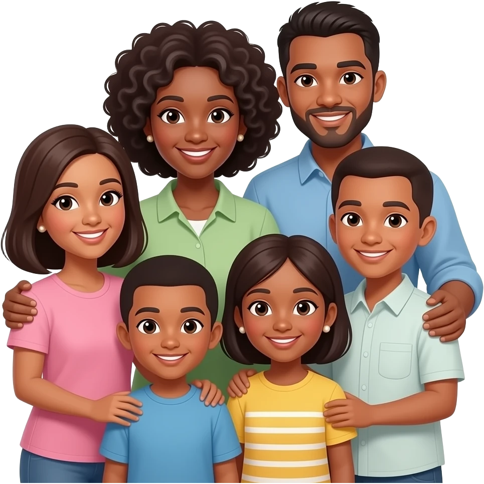 Black mother hugging family members all ages emoji