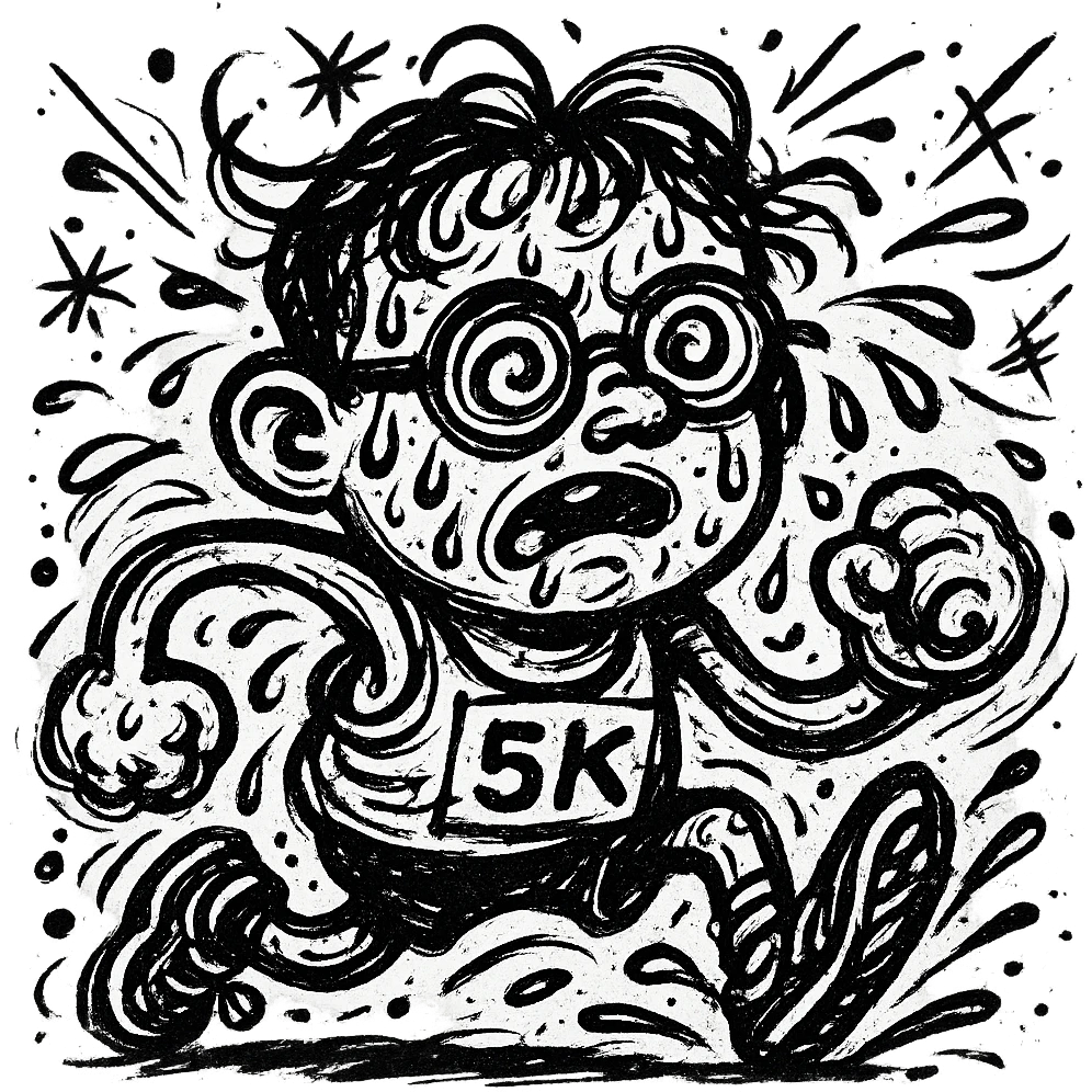 A sweaty bespectacled boy who has just finished a 5K run emoji