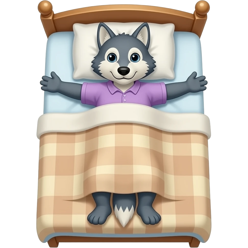 pero que se un lobo con ropa de abuela estirado en una cama tapado con una manta emoji