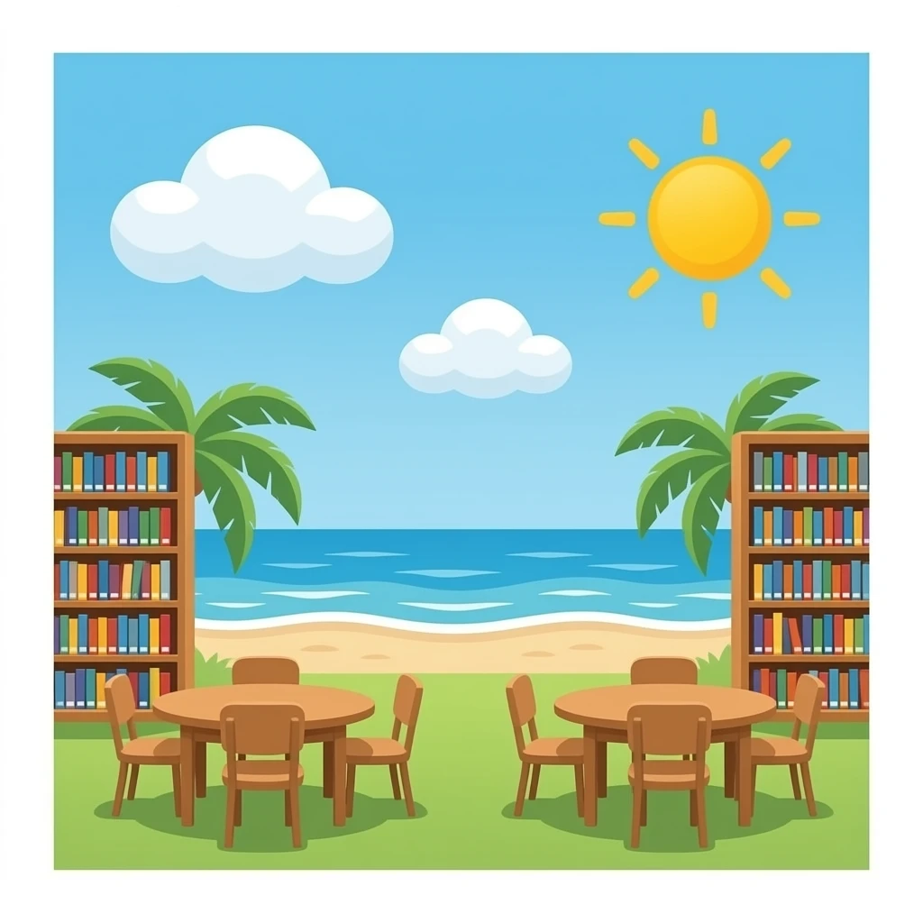 biblioteca que NO haya playa ni sol ni cielo ni mesa ni sillas emoji
