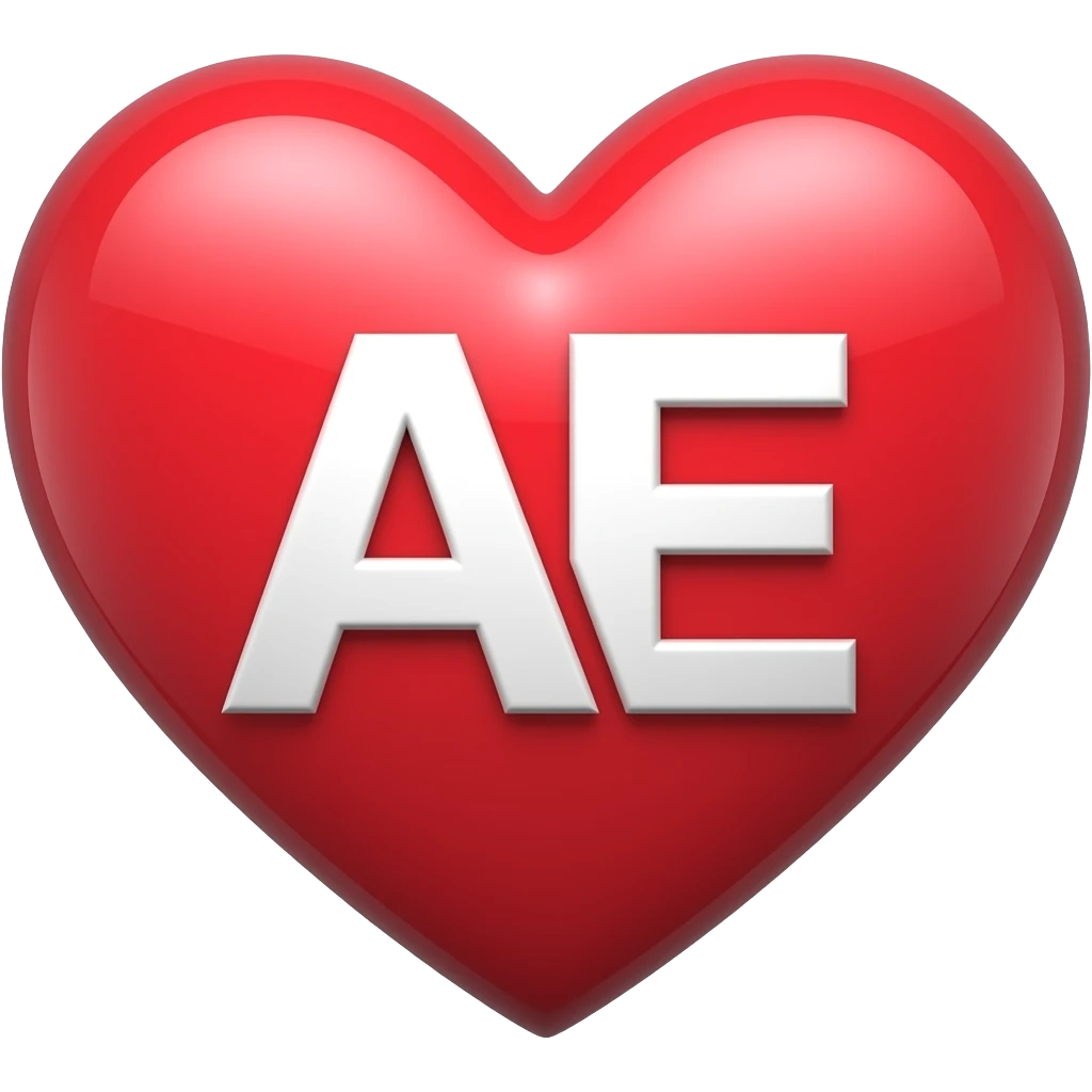 A heart symbol with the letters A and E jmerged togheter  in it emoji