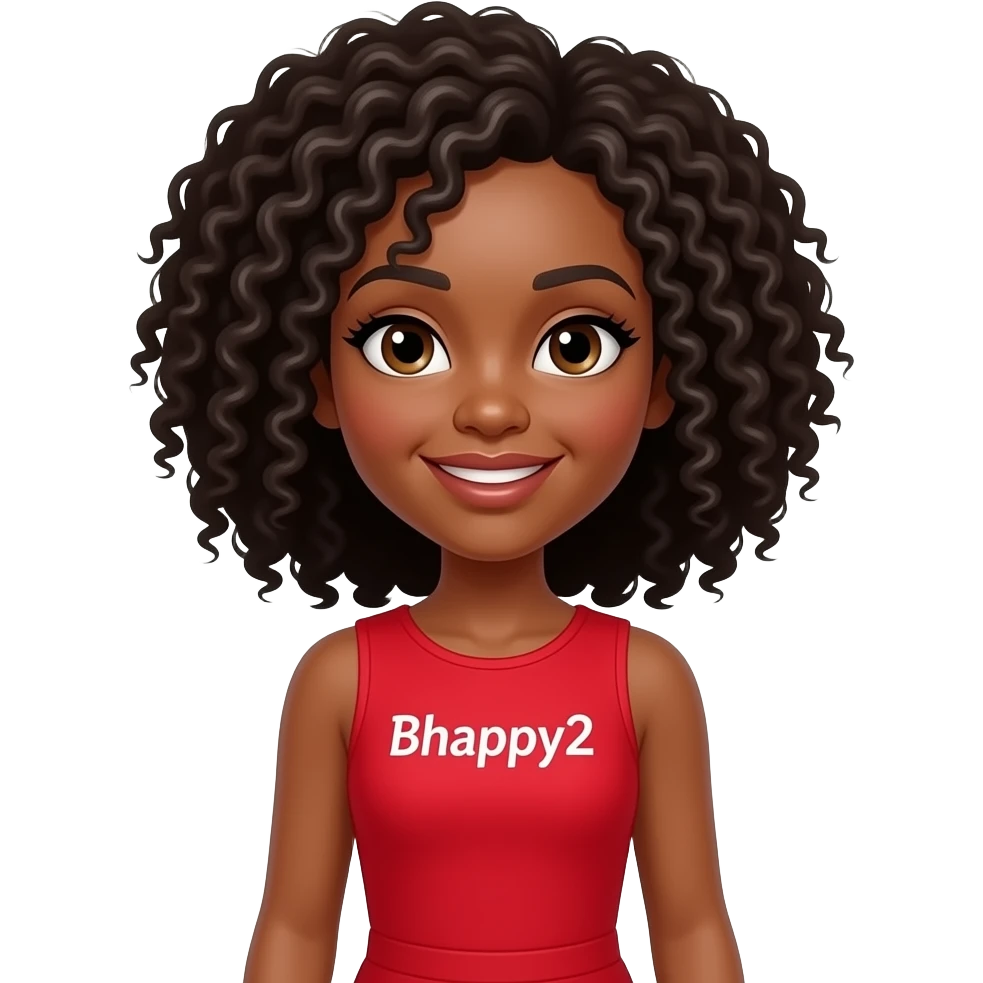 Add the caption Bhappy2 a black Betty boo female image in a red jump with the words Bhappy2 suit emoji