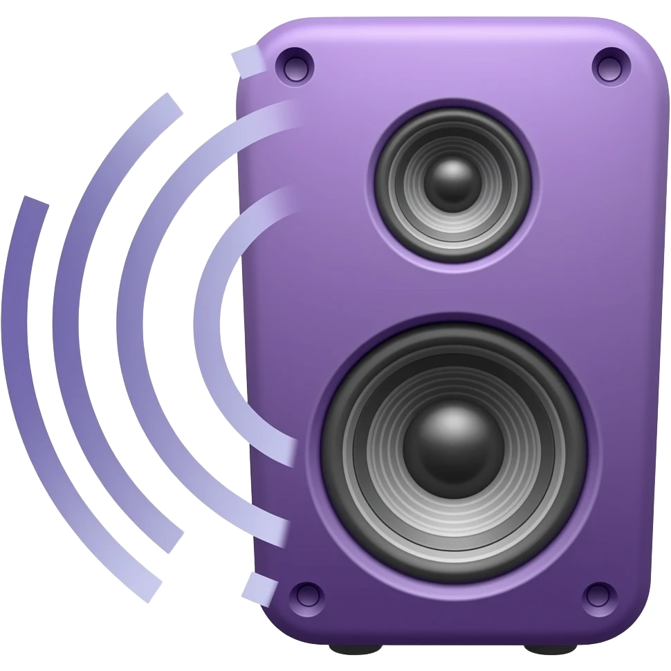 purple speaker on the side with musical waves emoji