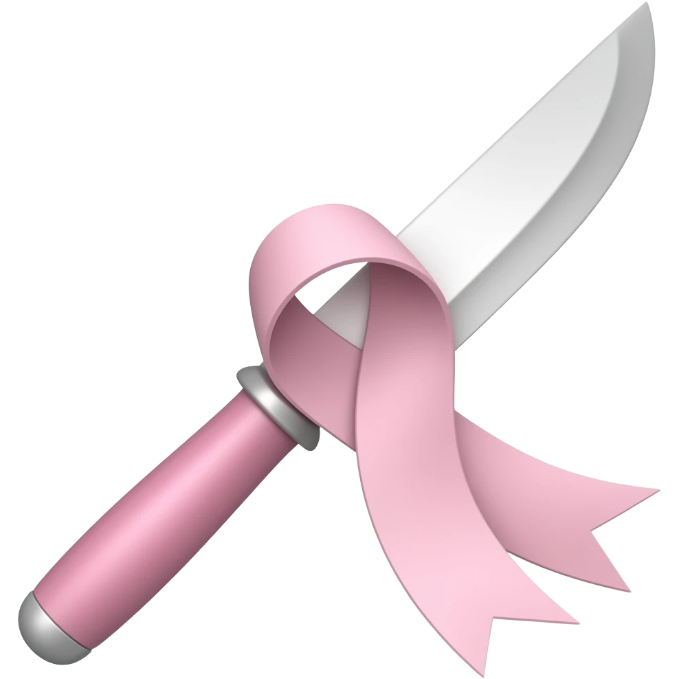 Pastel pink knife with a pastel pink ribbon emoji