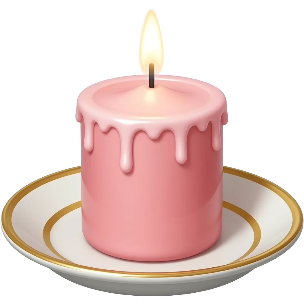 Thin tall neat petite cute slim dainty narrow Pastel Reddish-pinkish vintage candle on a tiny narrow gold and white plate emoji