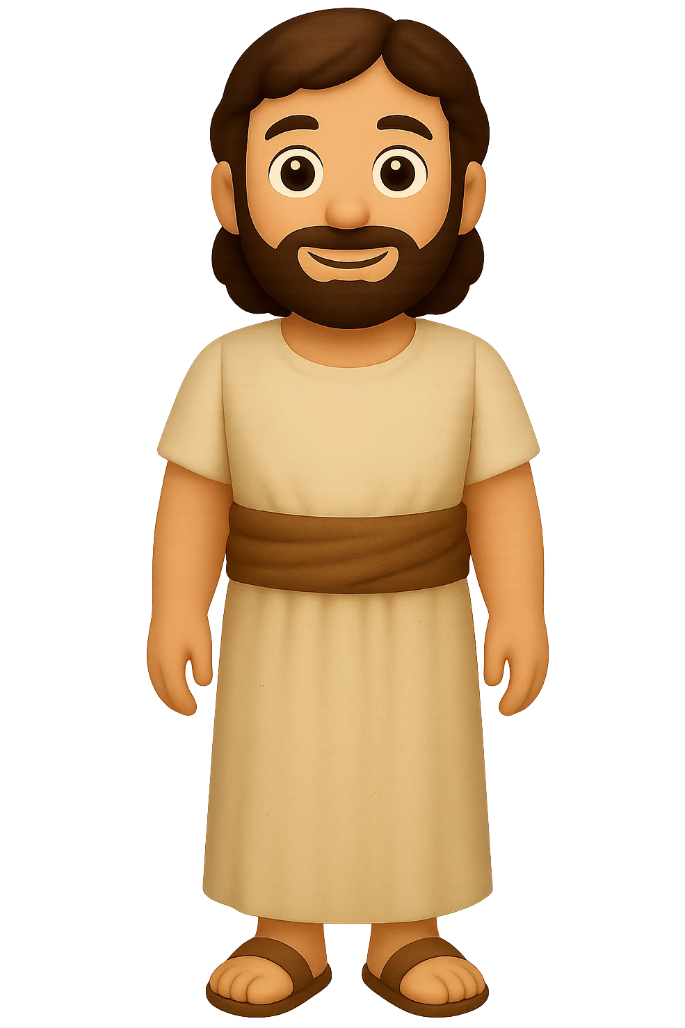 Create a centered full body image of Apostle Peter facing straight, wearing a sleeveless shirt (not shirtless) and plain robes, classic emoji style with lighter colors, full beard, smiling, no background. emoji