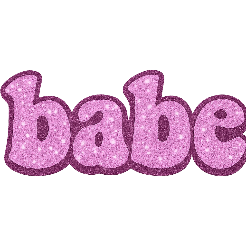 the word 'babe' in pink sparkly style emoji
