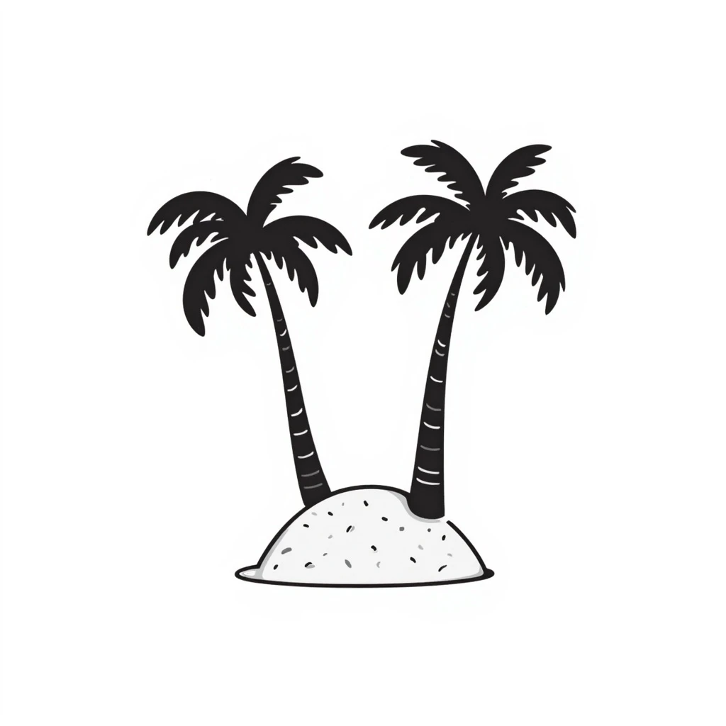 island with two palm trees, hand drawn doodle style emoji