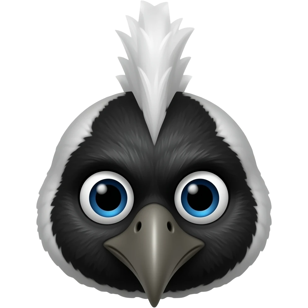 face of a black mad bird with a white mohawk emoji