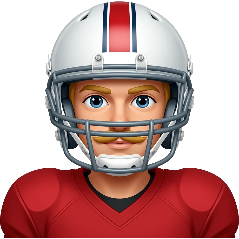 amrican football player with golden hairs and mostache wear helemet and red uniform emoji