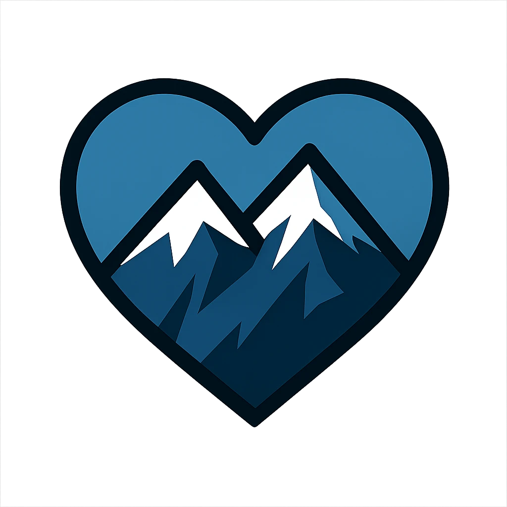 heart with a snowy mountain theme, clean digital illustration emoji