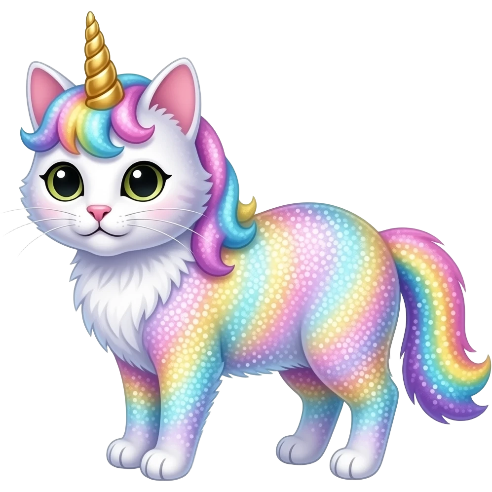 Glitter pastel rainbow unicorn cat emoji