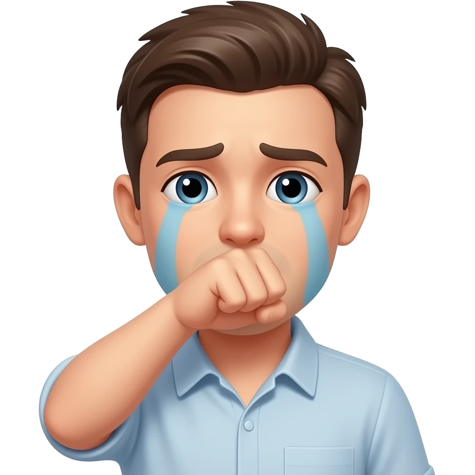 generate a crying emoji with fist hiding its mouth emoji