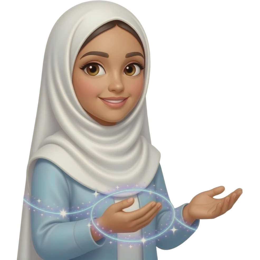 A beautiful woman in a pearl-white satin hijab, left around a glowing Patreon logo made of crystalline light. Swirling trails of celestial energy and stardust surround her hands, colorful text: 'What do they get in?'. Isolated on white, soft pastel colors, 3D icon style, ultra-detailed emoji