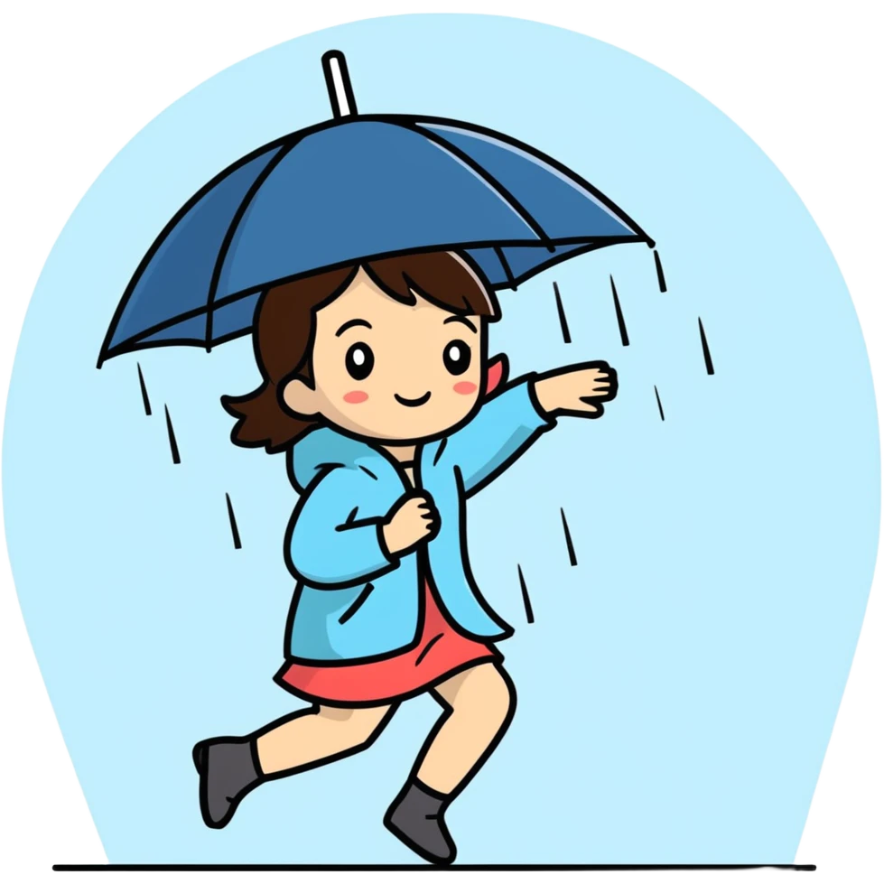 Brunette girl Dancing under an umbrella in the rain emoji