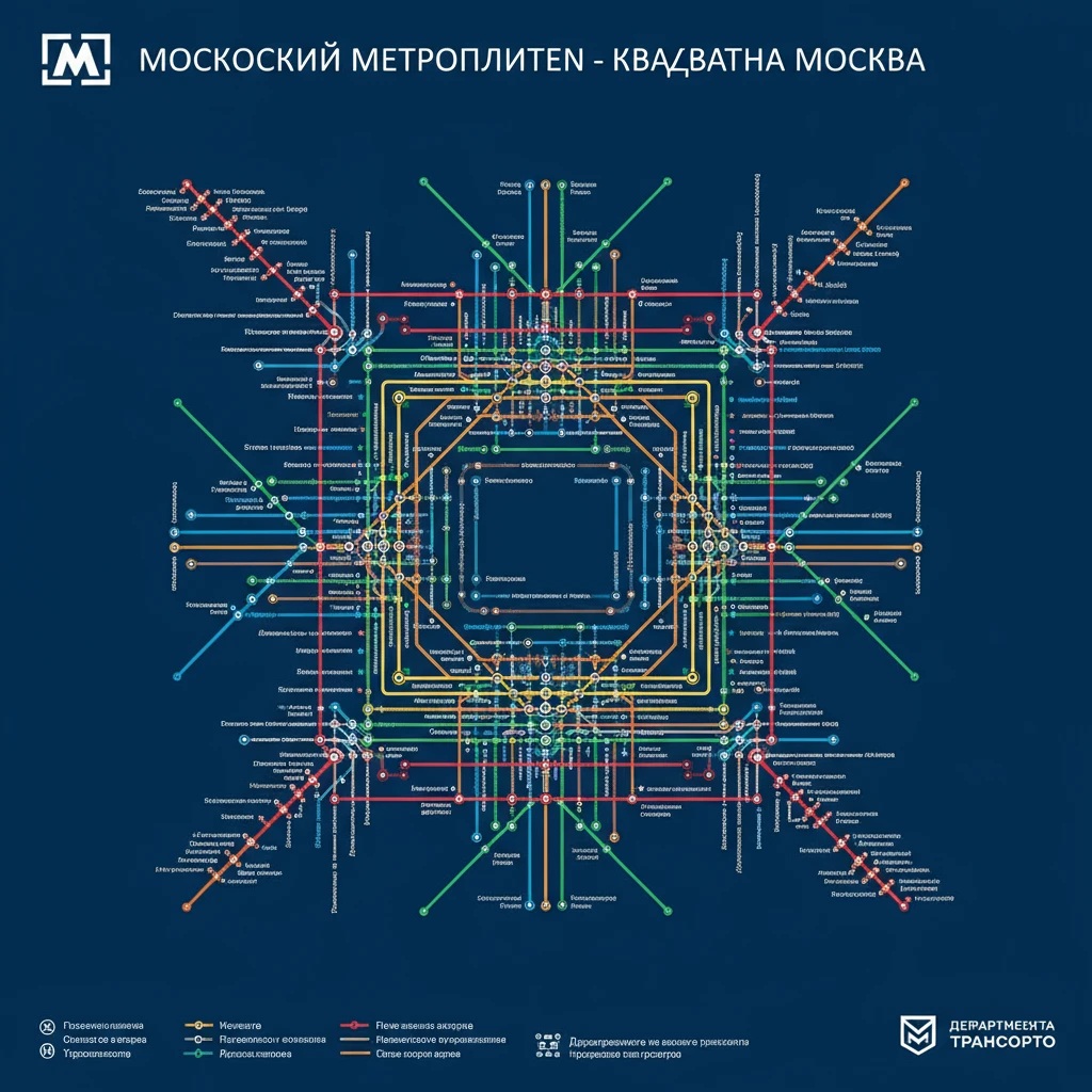 Схема Москвы в стиле московского метро, но если бы Москва была полностью квадратной emoji
