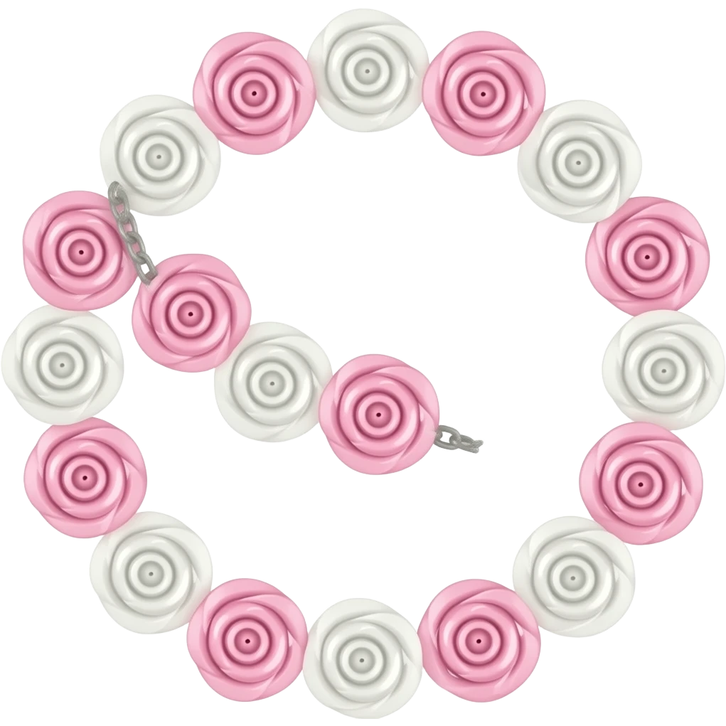 rosary with beads shapes as roses light pink and white emoji