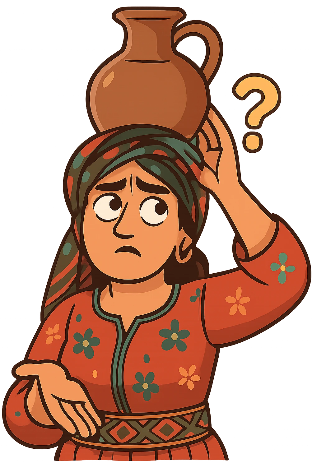 Cartoon sticker in Flat Toon style with a questioning expression, transparent background. emoji