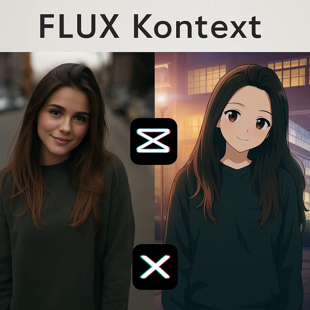 recreate this image and add logo of  text "FLUX Kontext" on top of it emoji