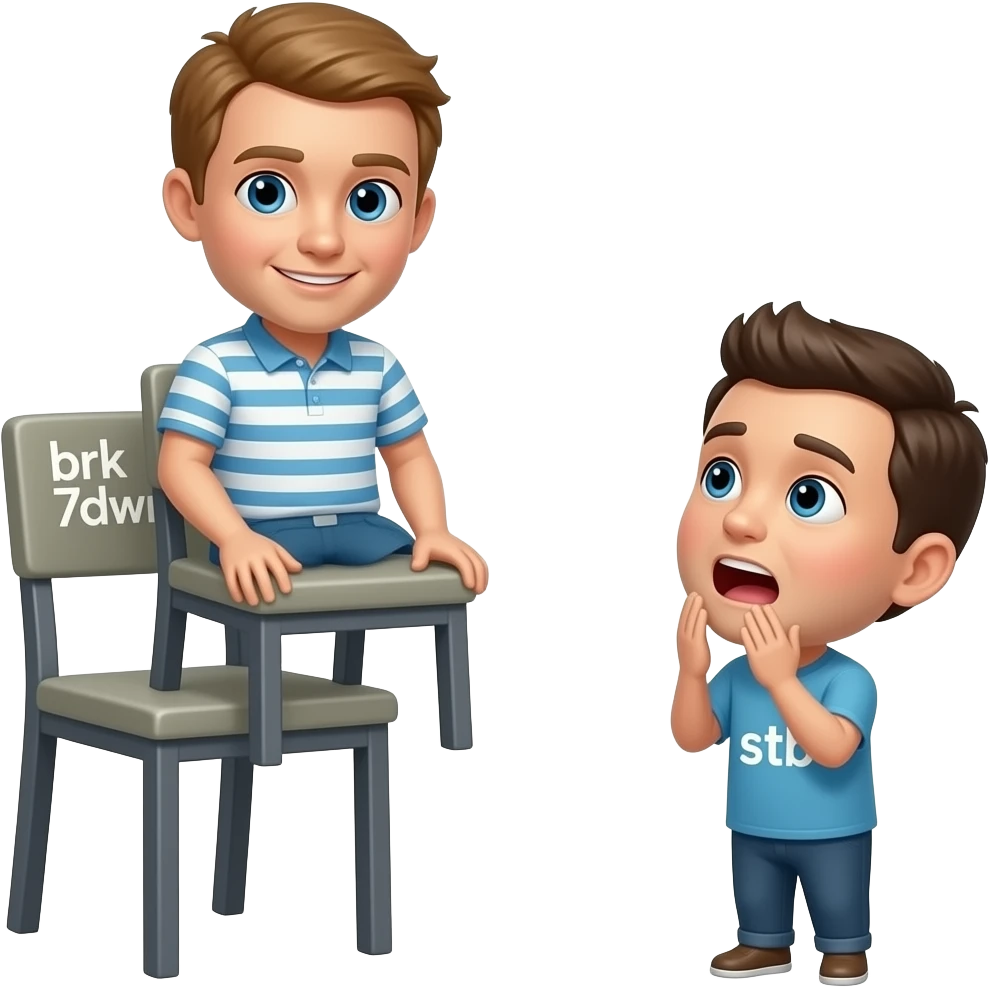 2 bande ho 1 kursi pr baitha or 1 niche maafi mang raha ho kursi wala pr likha ho brk7dwn or niche wale pr stb emoji