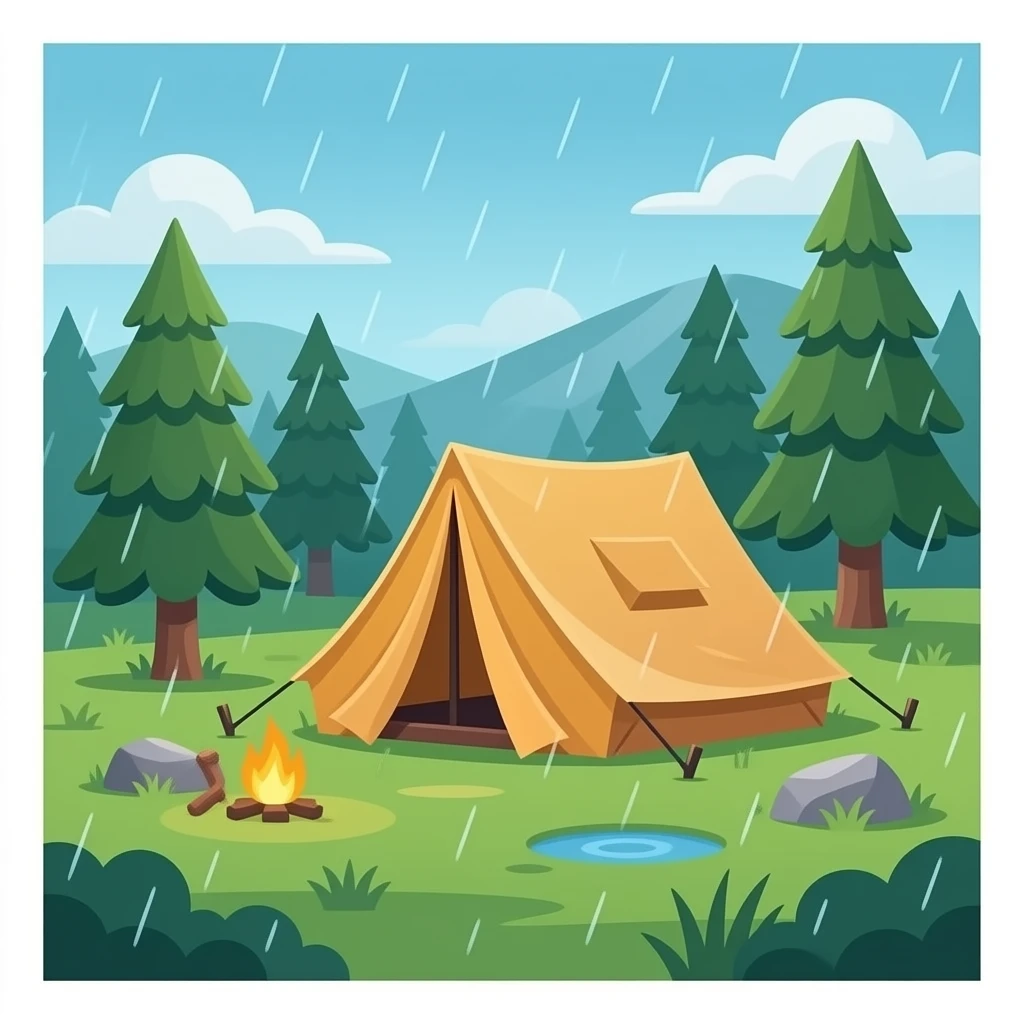 camp ground with a tent falling down emoji