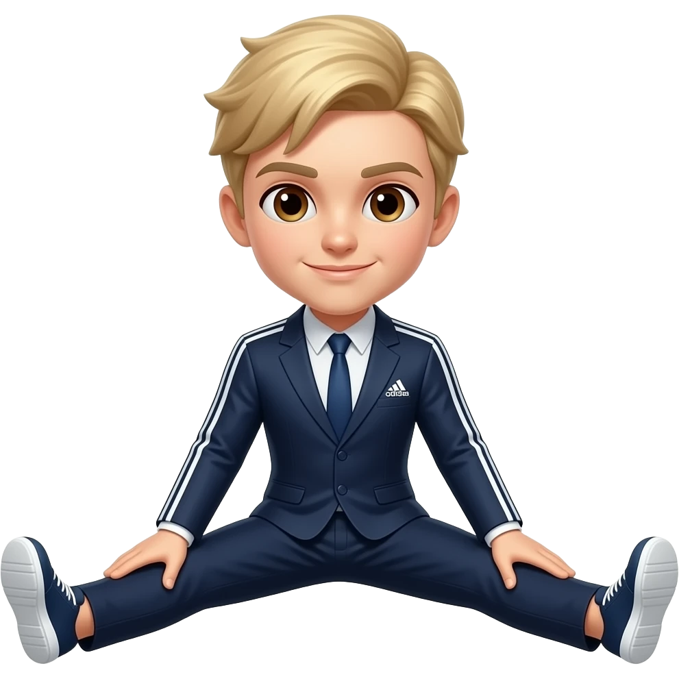 Light blonde hair, brown eyes, adidas suit doing splits, up and down movement gif emoji