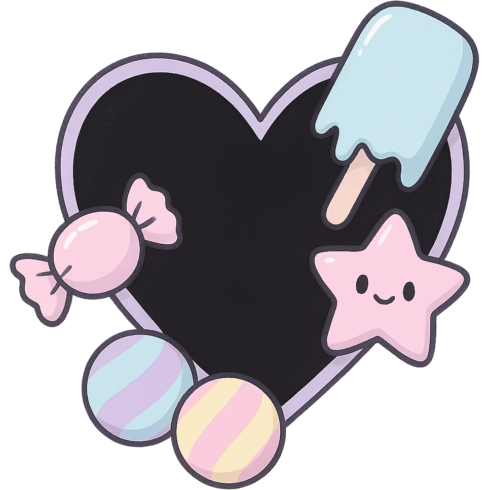 pastel goth heart with pastel candy , remove background emoji