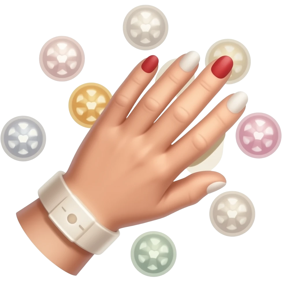Women hand with nail polish around 🍆 emoji