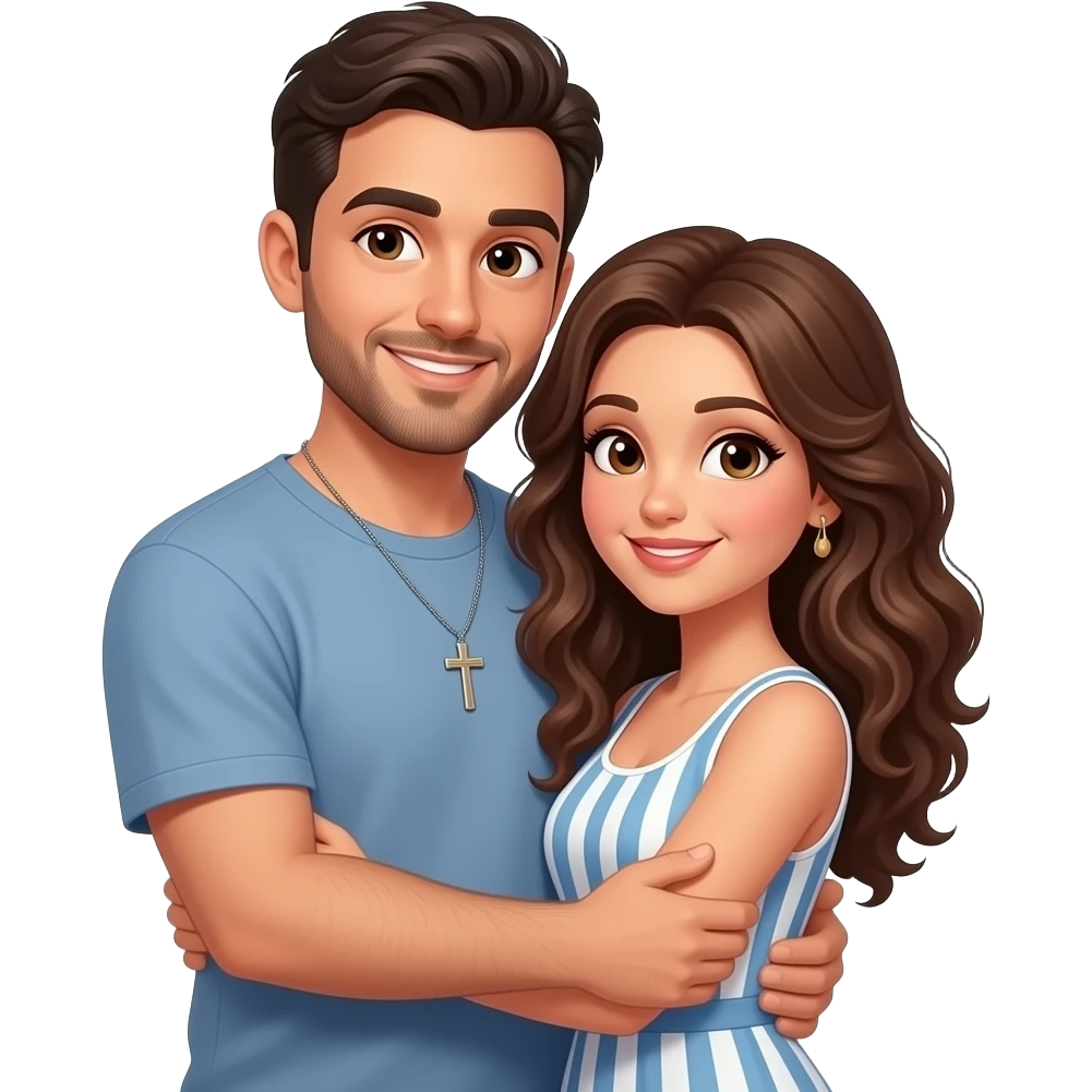 Couple hugging: 1 tall Italian with cross necklace, 1 brunette Long curly hair emoji