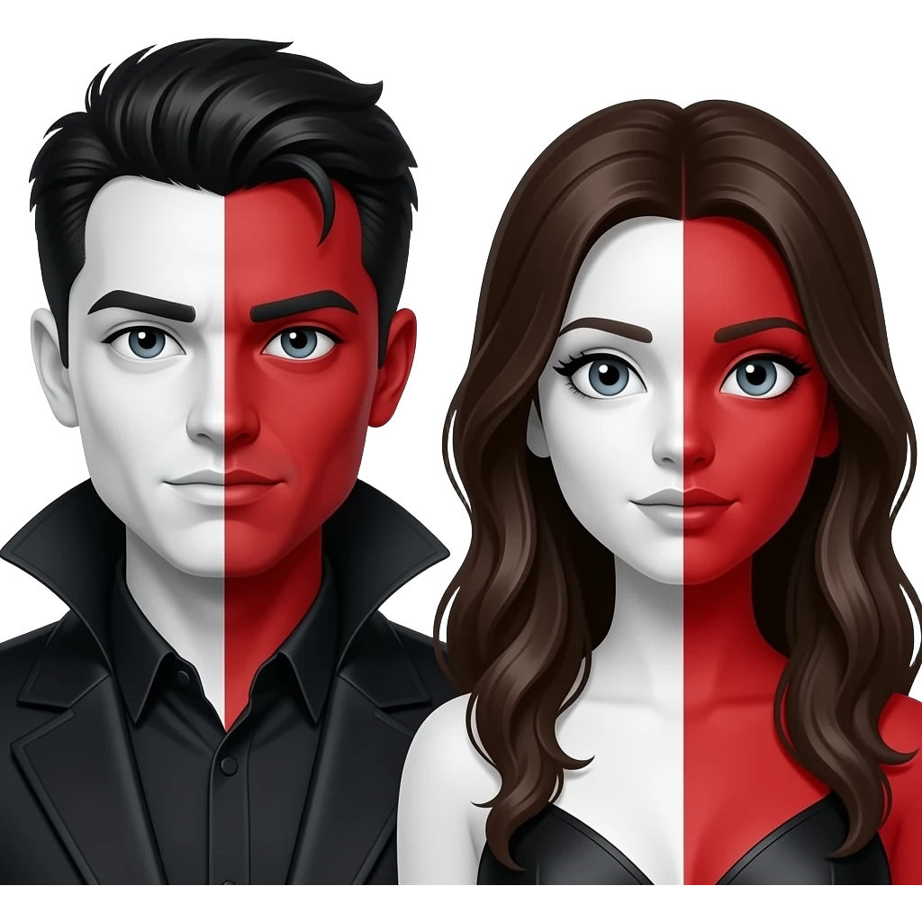 Gothic man and womanboth with half white and half red face. emoji