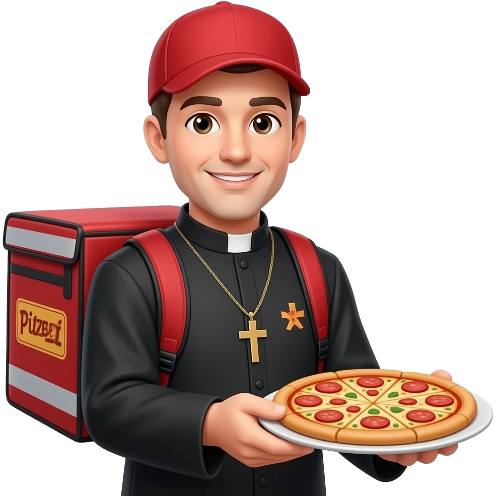 The priest as a pizza delivery guy emoji