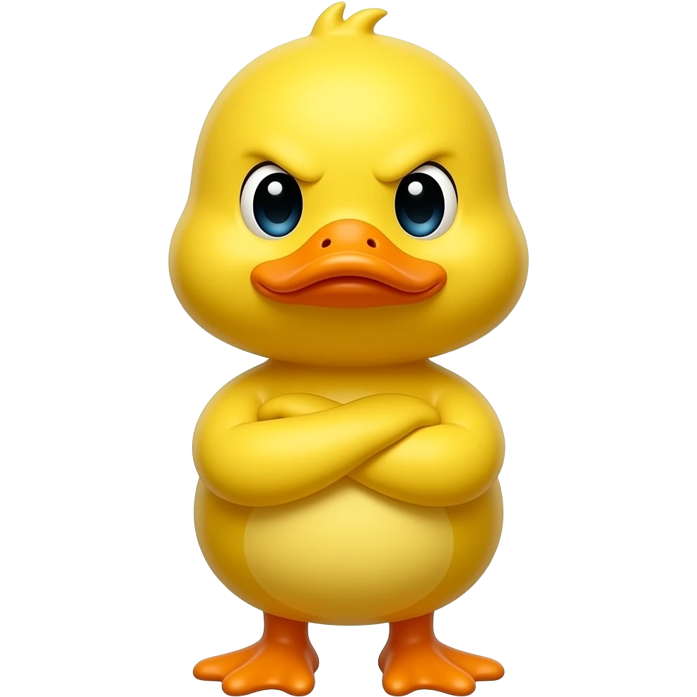 a yellow duck with a his hands crossed looking offended emoji