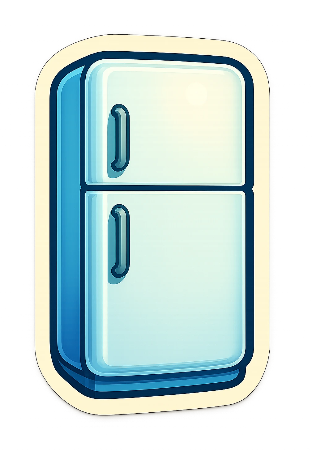 Closed modern refrigerator, flat vector style, rounded edges, simple handles, clean white surface, minimal details, soft shadows, no brand logos, UI sticker look. emoji