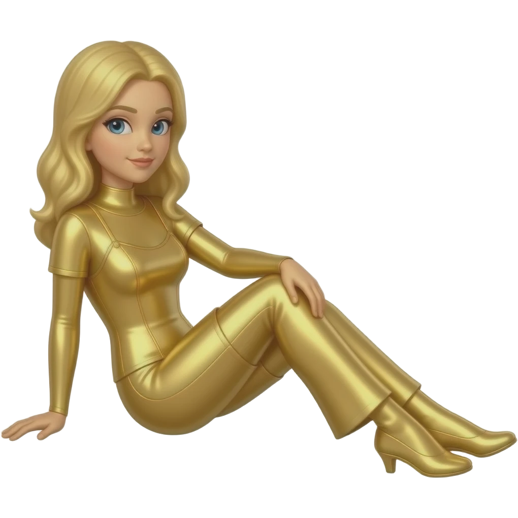 Create a reclining female figure in metallic gold. The background is white. The final result must have maximum resolution, high contrast, and extreme sharpness. Illustration style: Cartoon – Art Deco – 2D emoji
