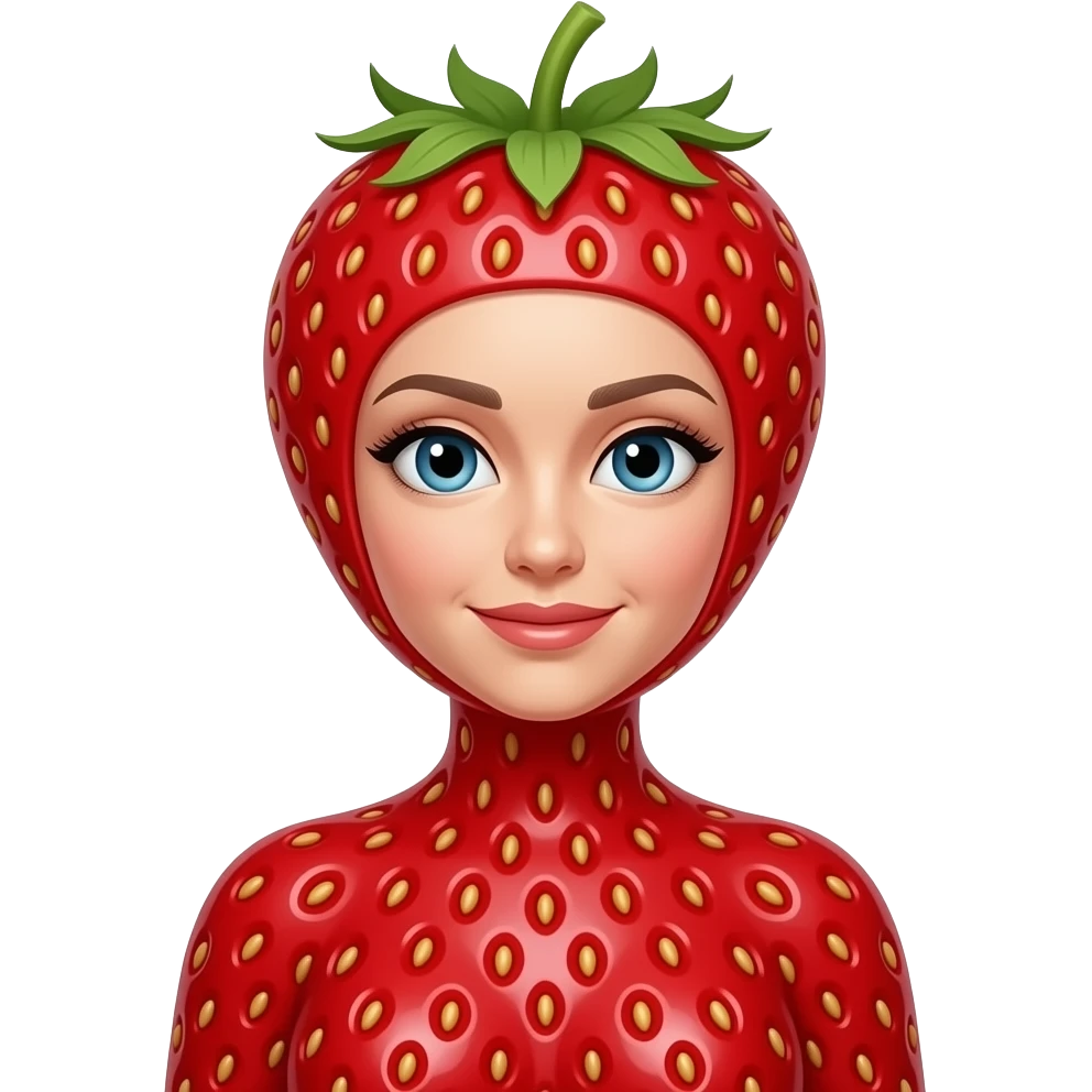 Una fresa con cuerpo de mujer y cabeza de 🍓 emoji