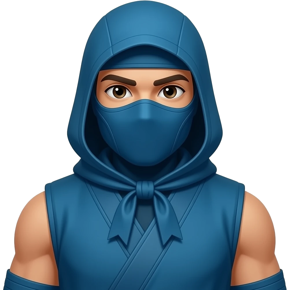 Anime Ninja all dark cyan with hood sleeveless cyan masks full size full body emoji