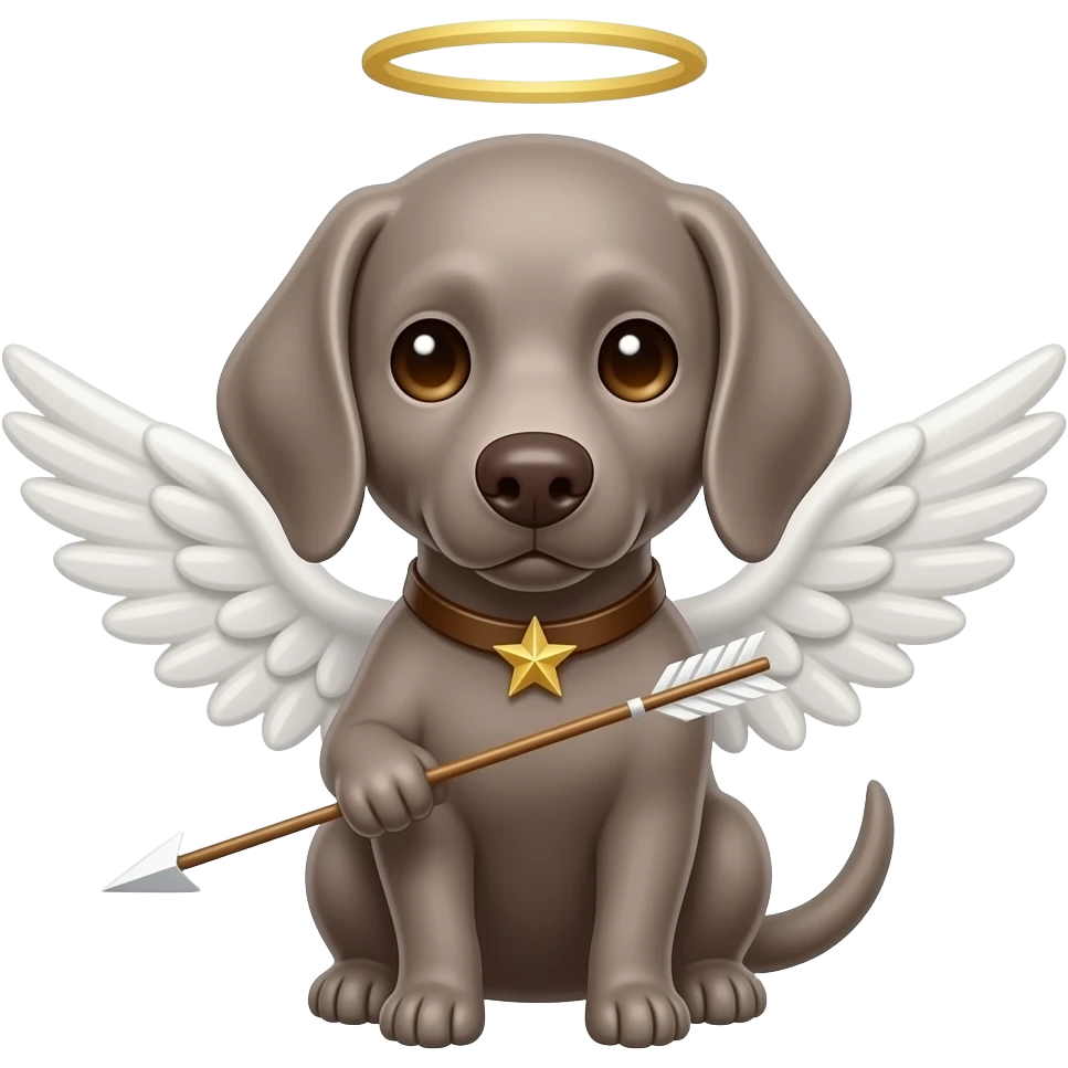 Gray Weimeraner with Cupid wings and arrow emoji