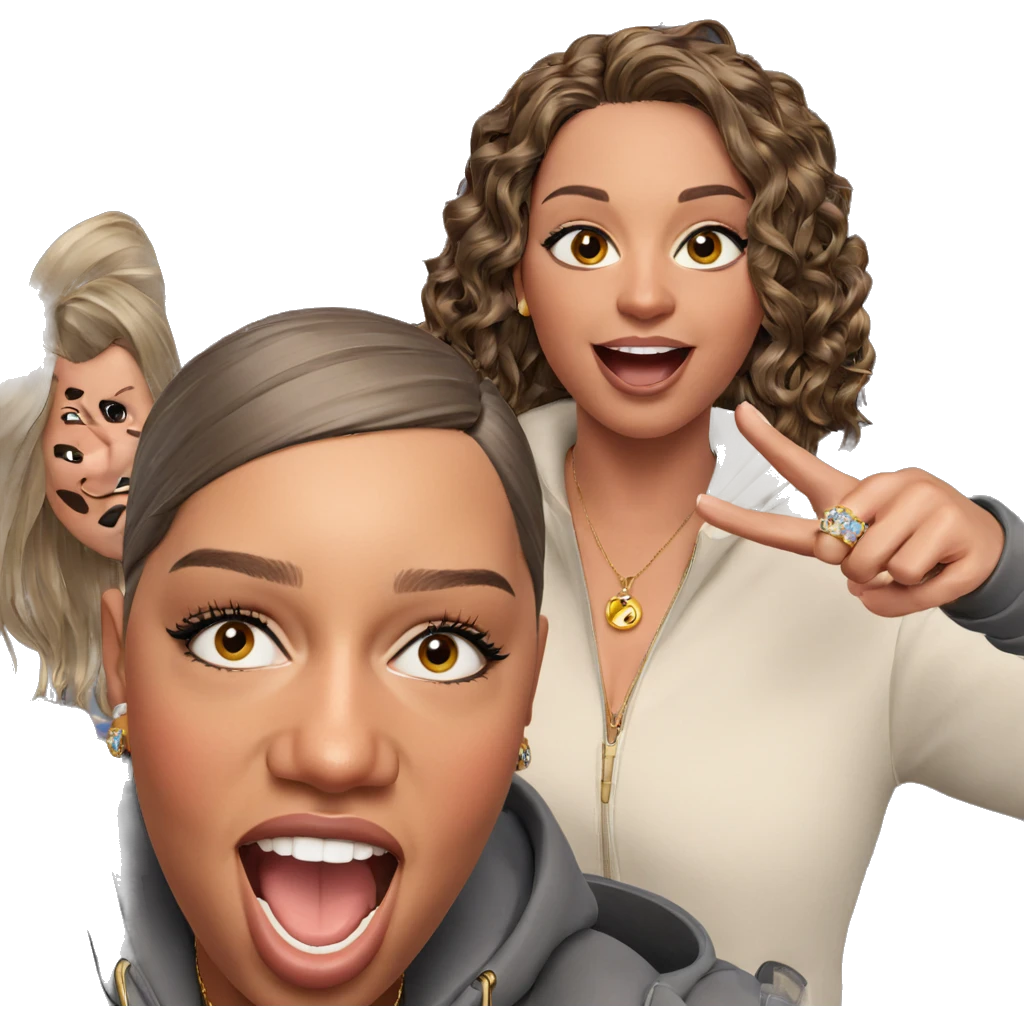 selfie with friends and jewelry emoji