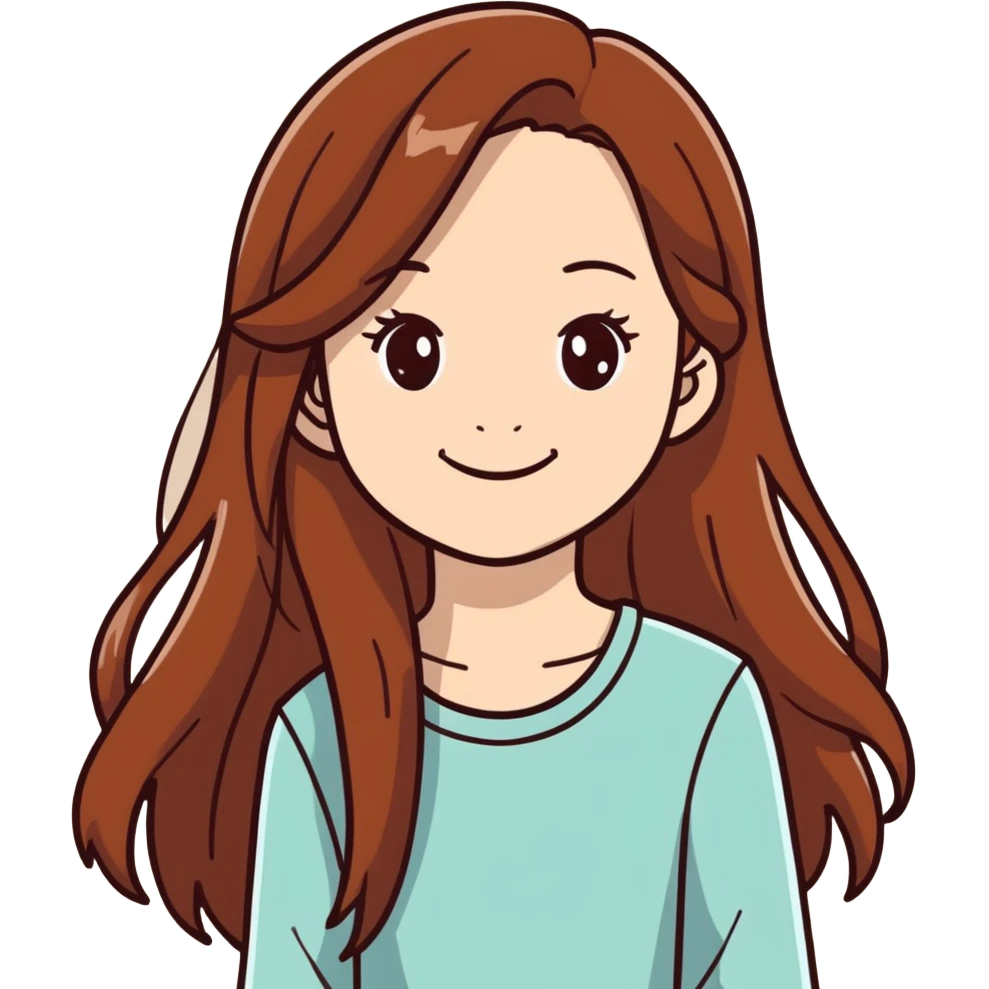  “A girl with long chestnut hair, brown eyes, and a smile.” emoji