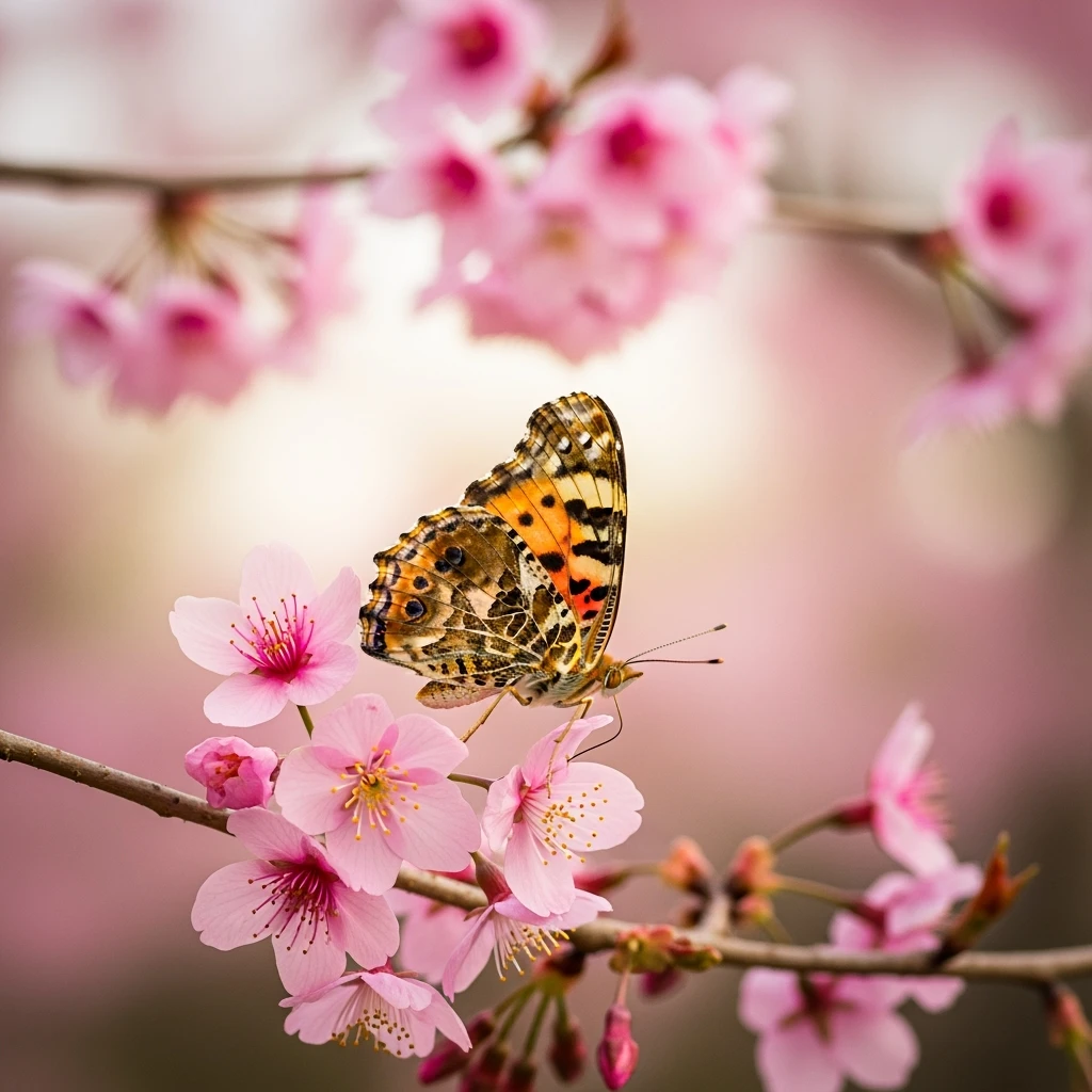 pink cherry blossom with a butterfly emoji