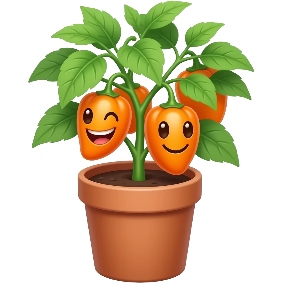 a laughing orange habanero plant in a pot emoji