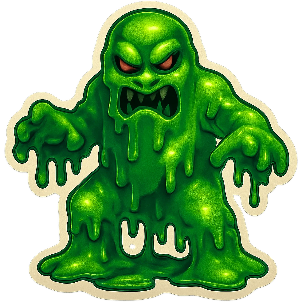 Slime monster. green slime. scary sinister. slime attacks. show full body. more dripping slime. talk humanoid slime creature. sinsiter and scary...green slime emoji