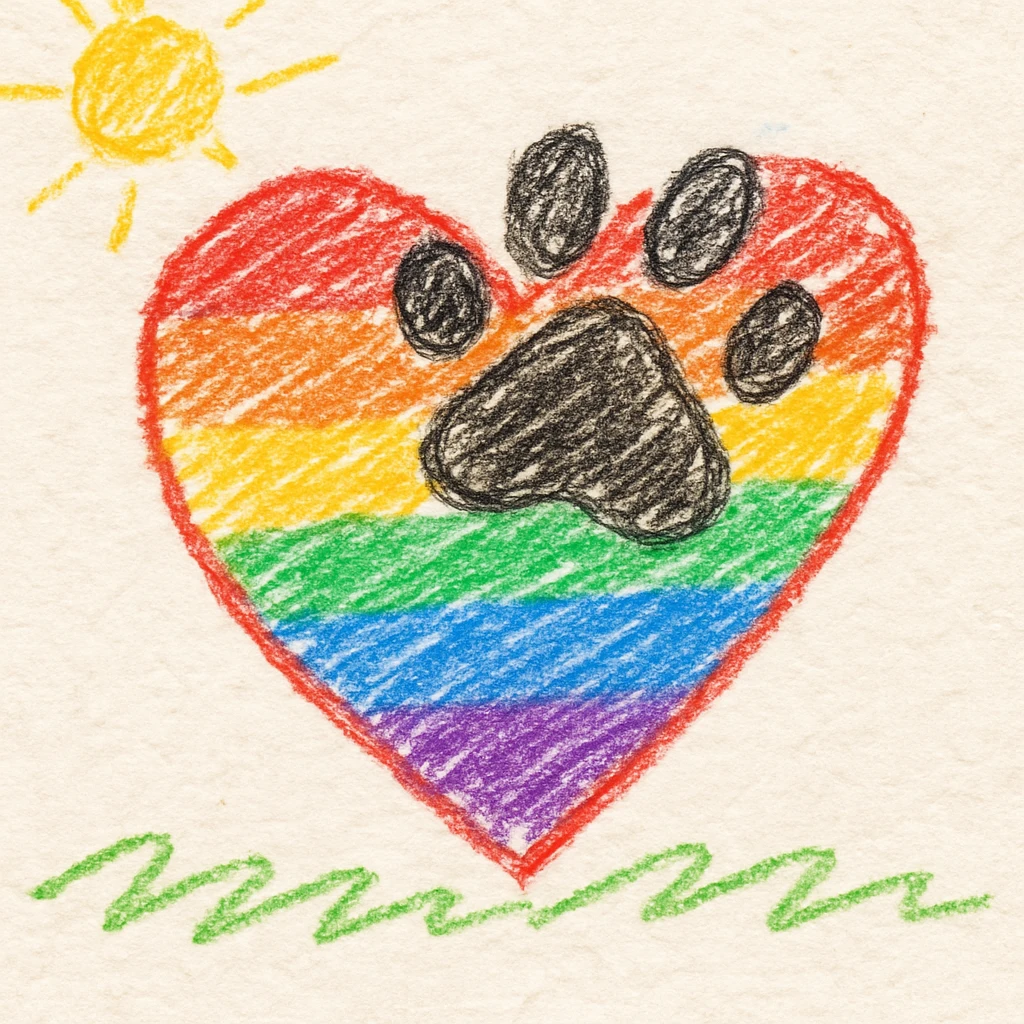rainbow pride heart with a paw print on top, no text emoji