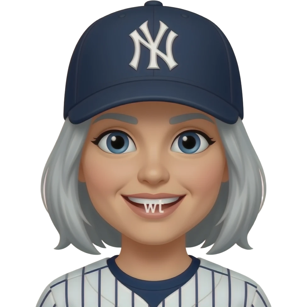 Female gray hair ny yankee with ny yankee hat saying wt emoji