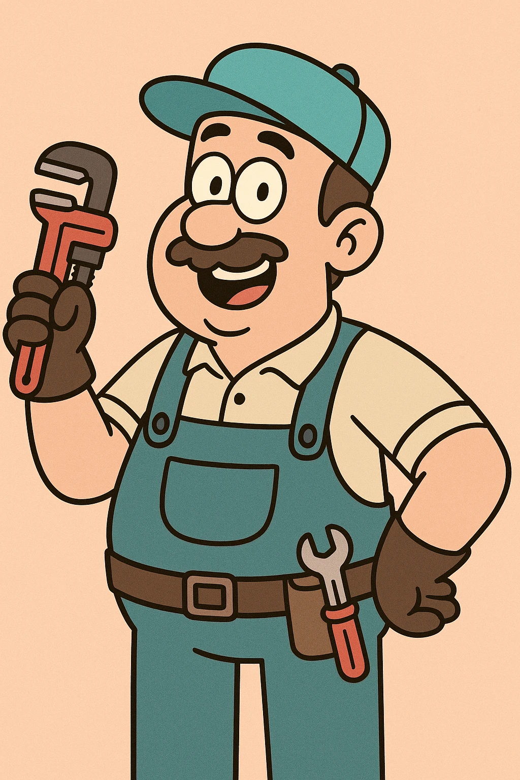 funny plumber with a turquoise hat, bold and friendly emoji