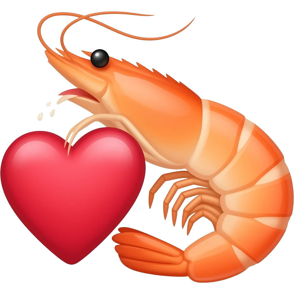 shrimp eating a heart emoji