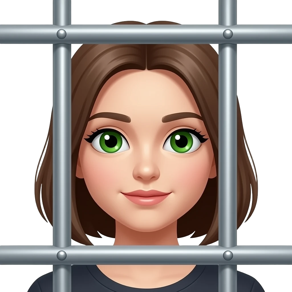 Girl behind bars green eyes emoji